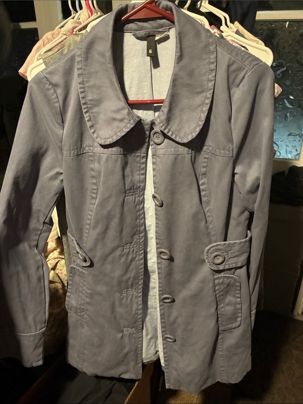 H&M Light Grayish Blue Button-Up Trench Jacket